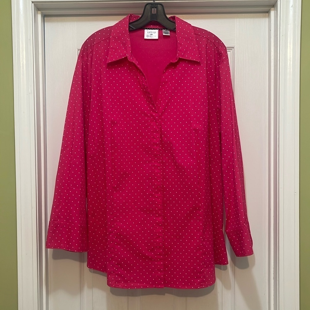 Riders by Lee - pink & white polka dot button up shirt - size 3X